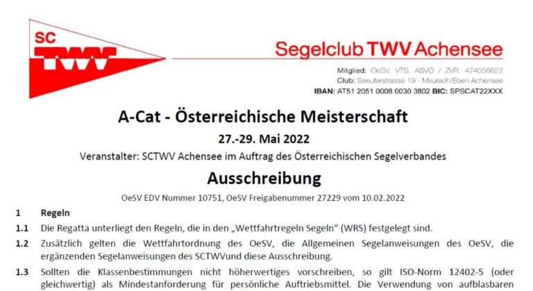 Anmeldung für ÖM/Achensee und Alpencup/Forggensee